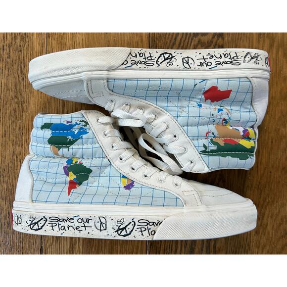 VANS Sk8-Hi SAVE OUR PLANET Continents Youth Sz 4.5 Women’s Sz 6 Hi-Top Sneakers - Picture 2 of 9